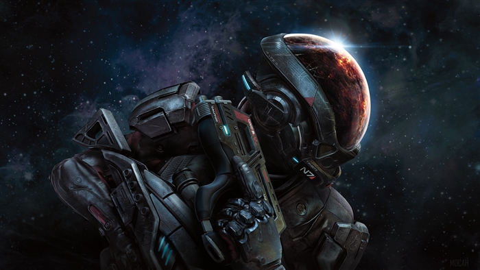 Commander Shepard from Mass Effect in space