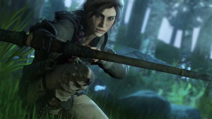 Lara Croft from Tomb Raider holding a staff