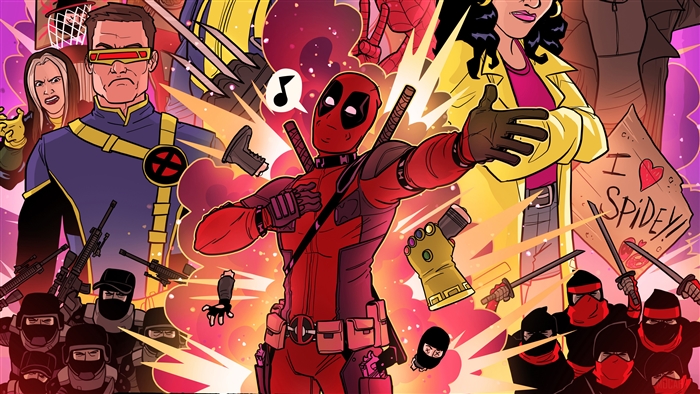 Deadpool and X-Men characters in a comic style