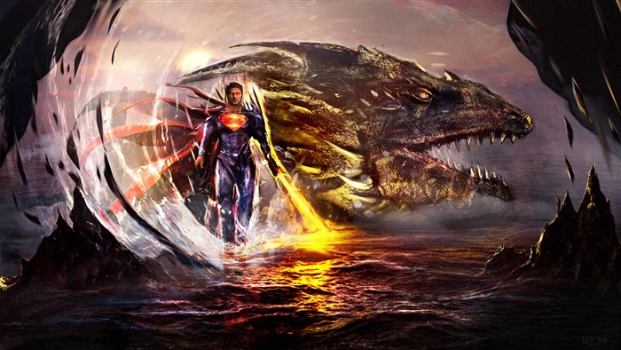 Superman fighting a dragon artwork 4K