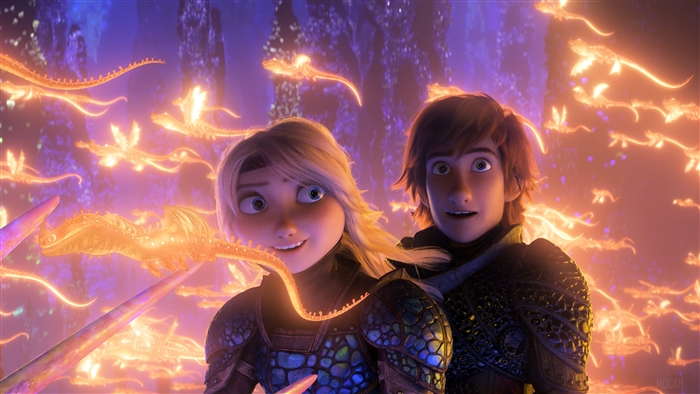 Hiccup and Astrid from How to Train Your Dragon The Hidden World 4K