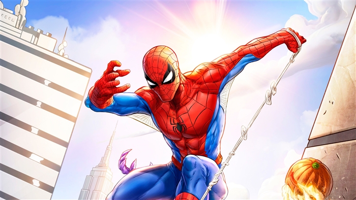 Spider-Man swinging through New York City