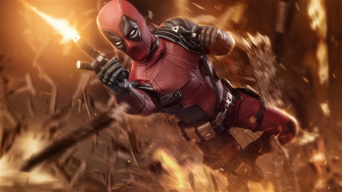 Deadpool firing gun in explosion 4K