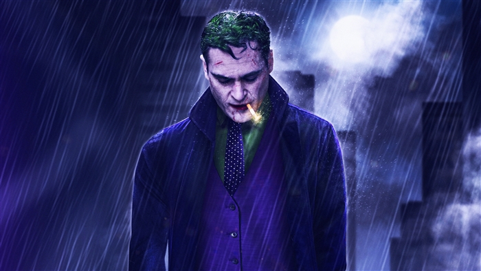 Joaquin Phoenix as Joker in the rain