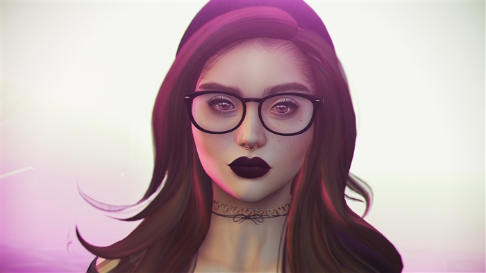 Girl with glasses and nose piercing 4K