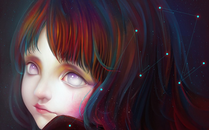 Girl with colorful hair and constellation