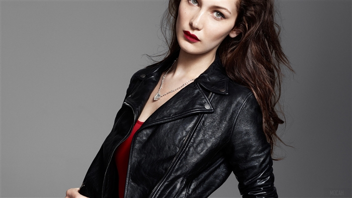 Bella Hadid in a black leather jacket