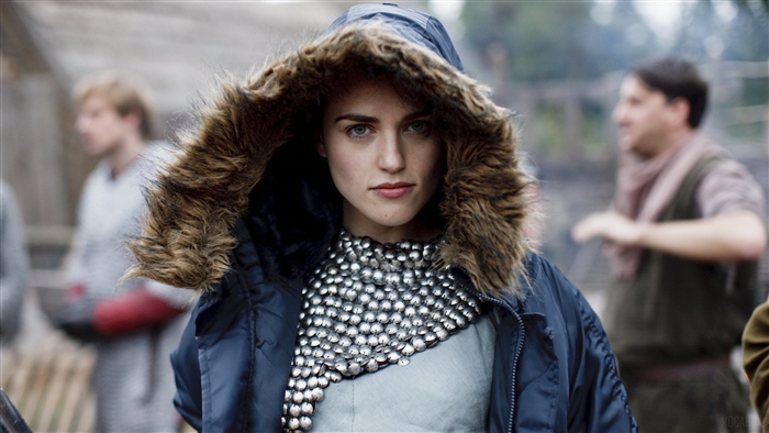 Katie McGrath in a fur-lined hood