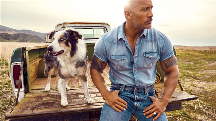 Dwayne Johnson with dog in truck 4K