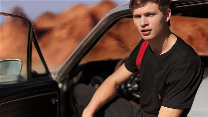 Ansel Elgort in a car