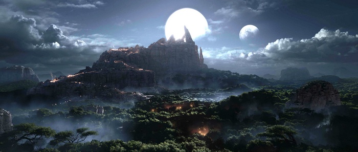 Warlords of Draenor landscape with moons