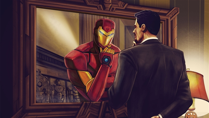 Iron Man in a mirror with Tony Stark