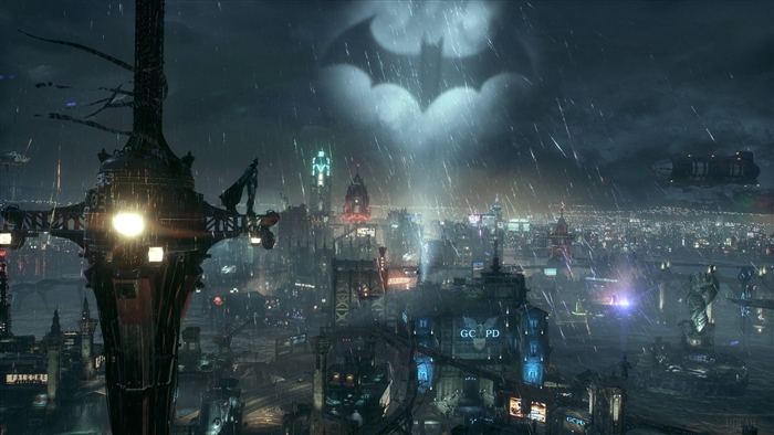 Batman from Gotham City with Bat-Signal in the Sky 4K