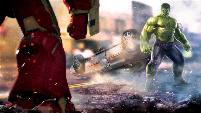 Hulk and Iron Man Fighting Artwork 4K