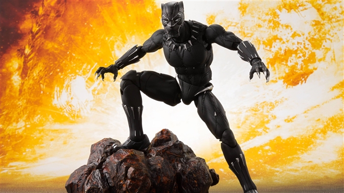 Black Panther action figure on rocks