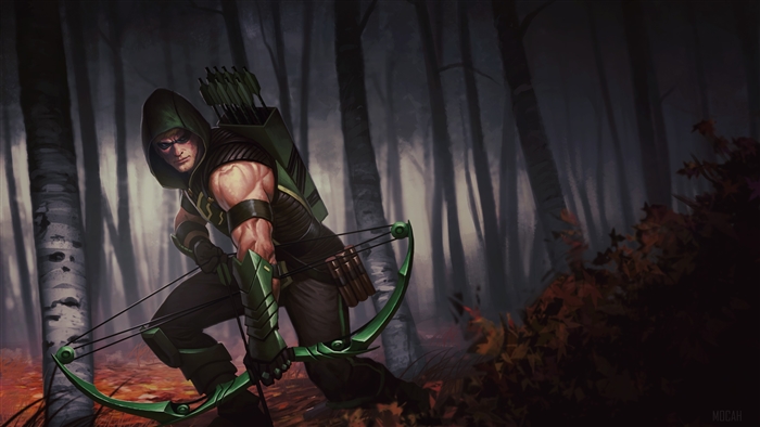 Green Arrow in a forest 4K