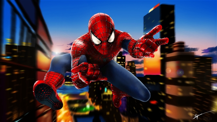 Spider-Man Swinging Through a Cityscape at Sunset 4K