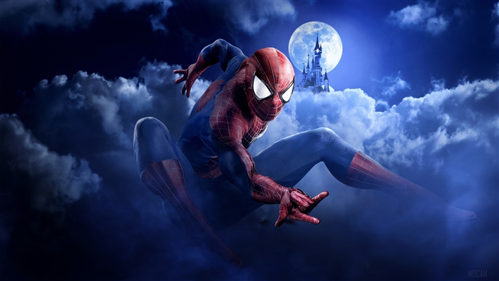 Spiderman in front of Disneyland Paris castle