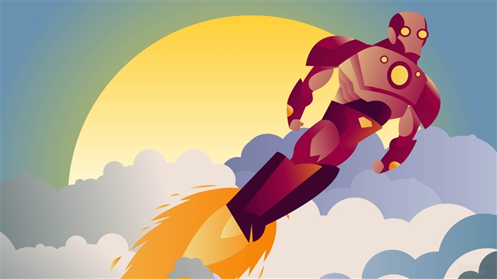 Iron Man flying at sunset with clouds 4K