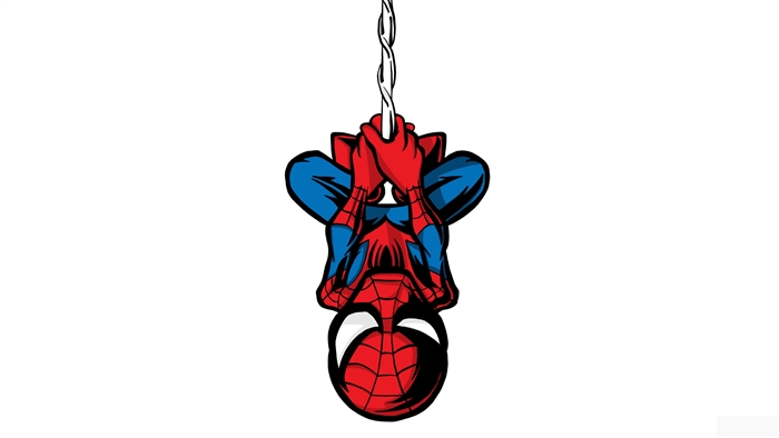 Spiderman hanging from a web