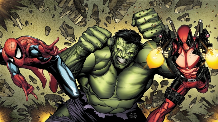 Hulk, Spiderman, and Deadpool in Action 4K