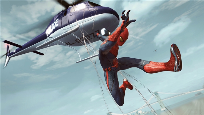 Spider-Man jumping from a police helicopter 4K
