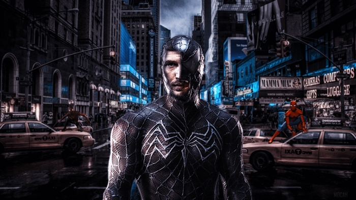 Venom and Spider-Man in Times Square 4K