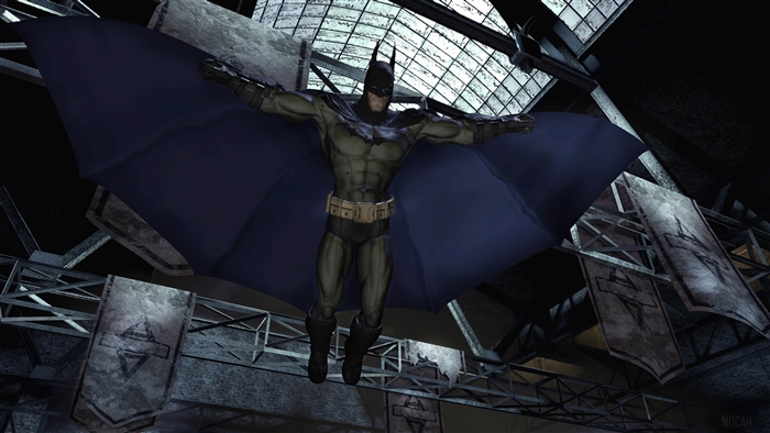 Batman in a dark industrial setting, 4K