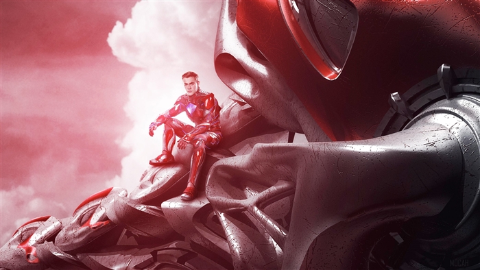 Red Ranger sitting on a Zord 4K