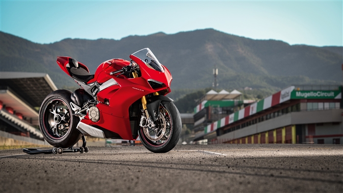 Red Ducati Panigale V4 S 2018 Motorcycle at Mugello Circuit