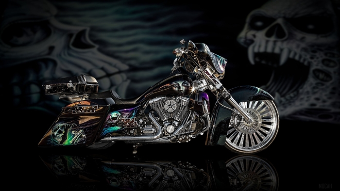 Custom airbrushed motorcycle with skull design