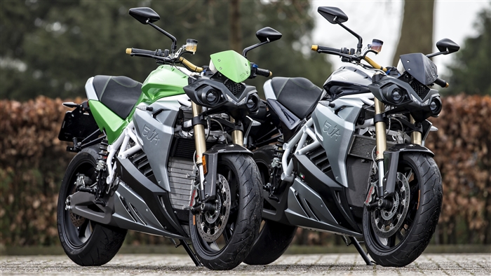 Two Energica electric motorcycles parked outdoors