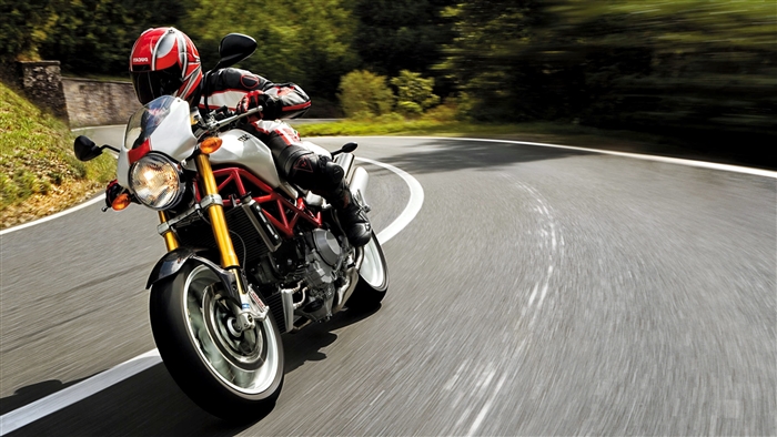 Ducati Monster S4R motorcycle on a winding road