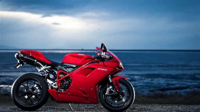 Red Ducati 1098 Motorcycle by the Sea 4K