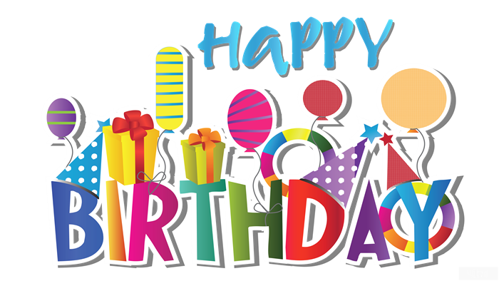 Happy Birthday colorful text and decorations