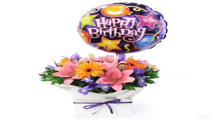 Happy Birthday Balloon with Flower Arrangement