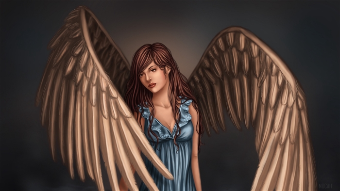 Fantasy girl with wings in blue dress 4K