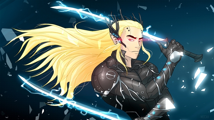 Thranduil from The Hobbit with lightning swords