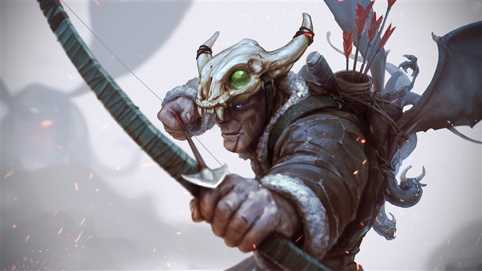 Archer with animal skull helmet and wings