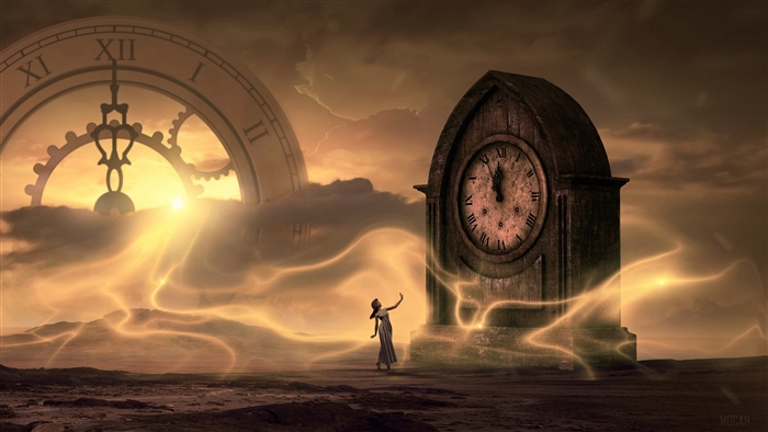 Mystical Girl and Ancient Clock in Fantasy Realm 4K