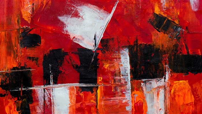 Abstract painting with red, black, and white paint