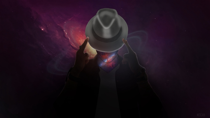Man with a hat in space