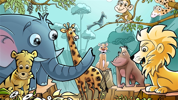 Cartoon animals in a jungle setting 4K