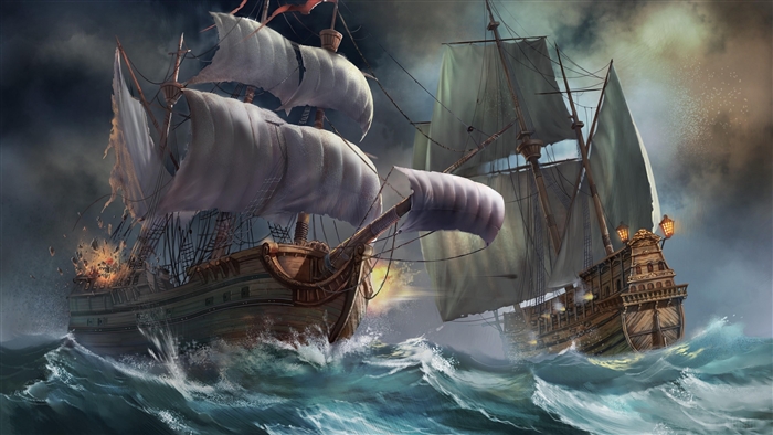 Ships in a Storm with Explosion 4K