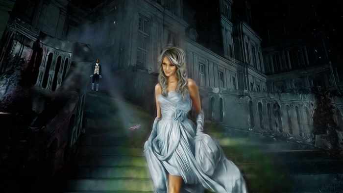 Cinderella with a shoe on a ladder 4K