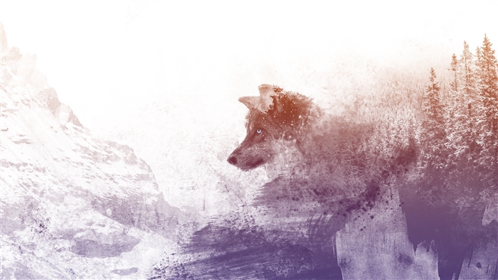 Wolf in snowy forest and mountains art 4K
