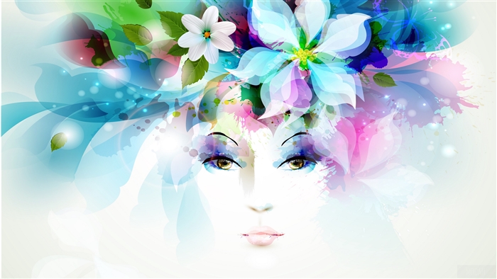 Abstract woman with flowers and leaves 4K