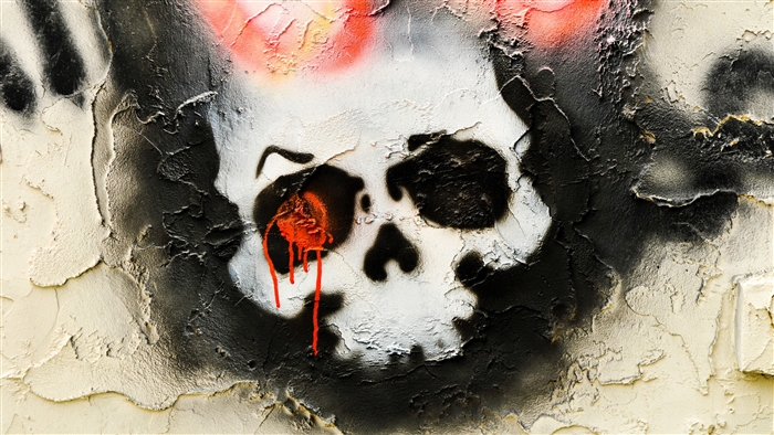 Skull graffiti art on a textured wall