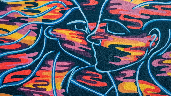 Graffiti art of a couple kissing