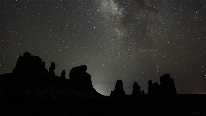 Starry sky and Milky Way over rock formations